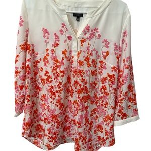 Talbots Women's Blouse - White with Pink and Orange Floral